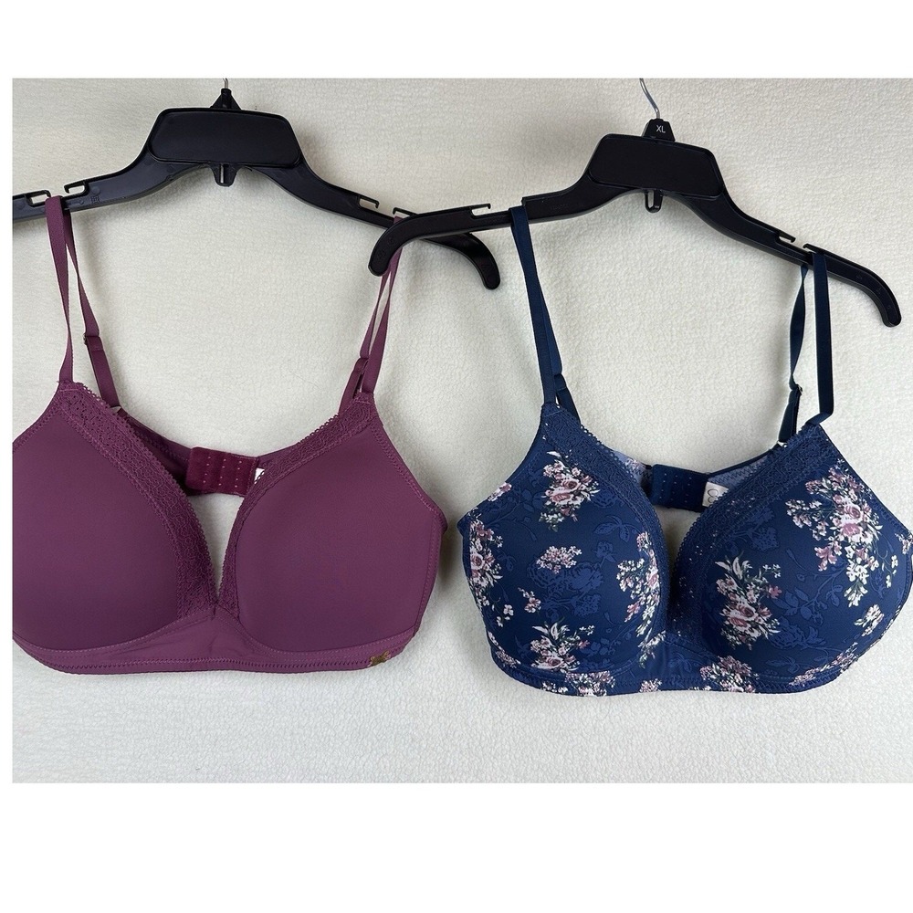 Jessica Simpson Womens 38C Push Up Bra Set 2 Maroon Navy Blue Floral Lace Padded